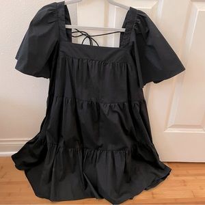 Abercrombie and Fitch black poplin tiered mini dress with pockets | M